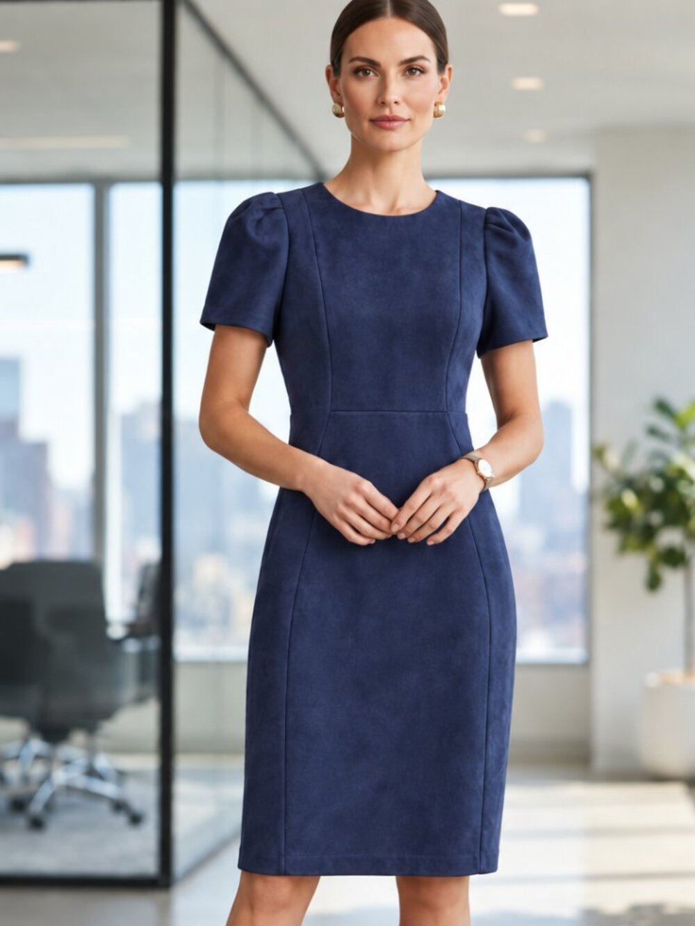 Calvin Klein Navy Faux Suede Sheath Dress Size 8